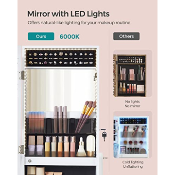 SONGMICS Mirror Jewelry Cabinet with LED Lights and Lock