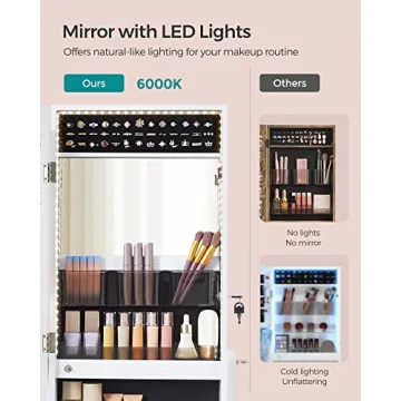 SONGMICS Mirror Jewelry Cabinet with LED Lights and Lock