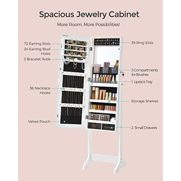 SONGMICS Mirror Jewelry Cabinet with LED Lights and Lock