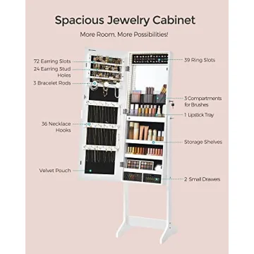 SONGMICS Mirror Jewelry Cabinet with LED Lights and Lock