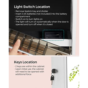 SONGMICS Mirror Jewelry Cabinet with LED Lights and Lock
