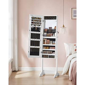 SONGMICS Mirror Jewelry Cabinet with LED Lights and Lock