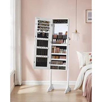 SONGMICS Mirror Jewelry Cabinet with LED Lights and Lock