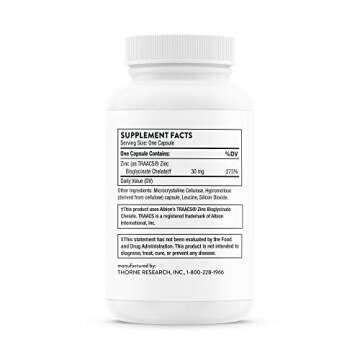 Thorne Zinc Bisglycinate 30mg - Daily Support for Skin, Eye & Immune System Health with Zinc Supplement Capsules - 60 Capsules