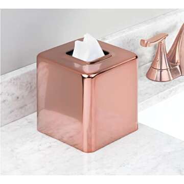 mDesign Metal Square Tissue Box Cover, Modern Facial Paper Holder - Accessories for Bathroom Vanity Countertop, Bedroom Dresser, Night Stand, Desk, Office and End Table - Unity Collection - Rose Gold