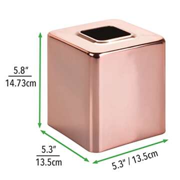 mDesign Metal Square Tissue Box Cover, Modern Facial Paper Holder - Accessories for Bathroom Vanity Countertop, Bedroom Dresser, Night Stand, Desk, Office and End Table - Unity Collection - Rose Gold