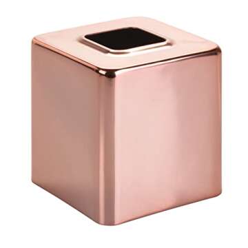 mDesign Metal Square Tissue Box Cover, Modern Facial Paper Holder - Accessories for Bathroom Vanity Countertop, Bedroom Dresser, Night Stand, Desk, Office and End Table - Unity Collection - Rose Gold