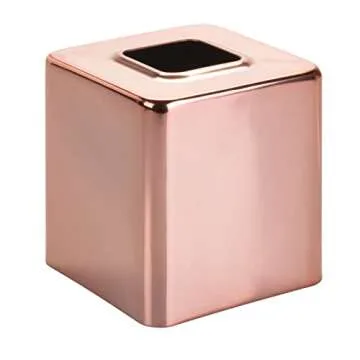 mDesign Metal Square Tissue Box Cover, Modern Facial Paper Holder - Accessories for Bathroom Vanity Countertop, Bedroom Dresser, Night Stand, Desk, Office and End Table - Unity Collection - Rose Gold