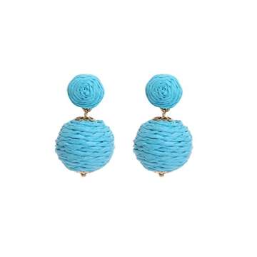 Bohemian Woven Rattan Straw Wicker Raffia Ball Drop Dangle Earring for Women Handmade Lightweight St...