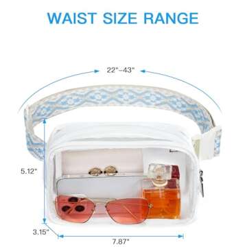 Telena Clear Fanny Pack Clear Bag for Stadium Events Crossbody Bag Purse Approved for Concerts with Adjustable Blue Strap White