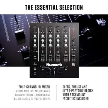 Numark M6 USB - 4-Channel DJ Mixer with Built-In Audio Interface, 3-Band EQ, Microphone Input and Replaceable Crossfader with Slope Control,Silver/Black