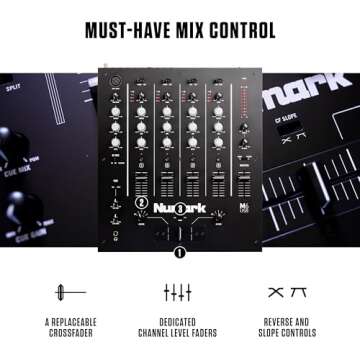 Numark M6 USB - 4-Channel DJ Mixer with Built-In Audio Interface, 3-Band EQ, Microphone Input and Replaceable Crossfader with Slope Control,Silver/Black