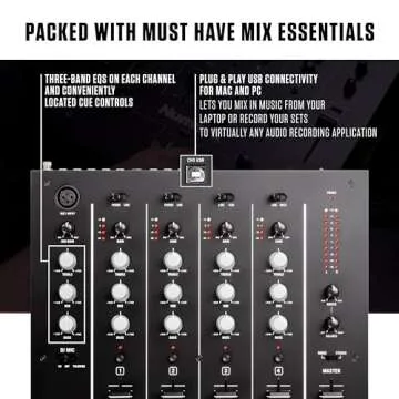 Numark M6 USB - 4-Channel DJ Mixer with Built-In Audio Interface, 3-Band EQ, Microphone Input and Replaceable Crossfader with Slope Control,Silver/Black