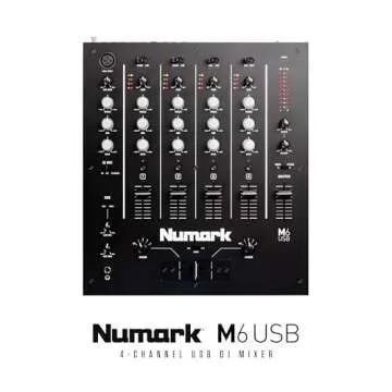 Numark M6 USB - 4-Channel DJ Mixer with Built-In Audio Interface, 3-Band EQ, Microphone Input and Replaceable Crossfader with Slope Control,Silver/Black