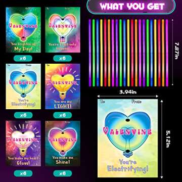36 Pcs Neon Valentine's Day Cards with Glow Sticks for Kids School Classroom Gift Exchange,Valentine...