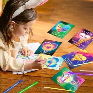 36 Pcs Neon Valentine's Day Cards with Glow Sticks for Kids School Classroom Gift Exchange,Valentine's Gift Cards for Party Favor Supplies,Valentine's gift for kids, Valentine's Class Events and Prize