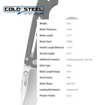 Cold Steel AD-15 Tactical Folding Knife with Premium S35VN Blade