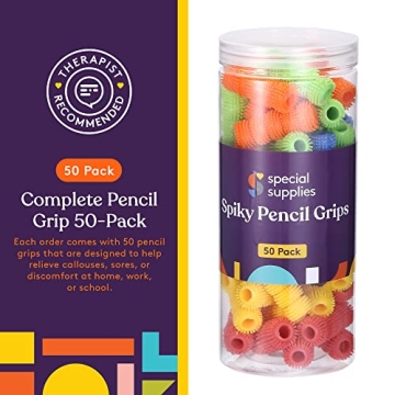 Special Supplies Spiky Pencil Grips for Kids and Adults Colorful Holders for Handwriting, Drawing, Coloring - Ergonomic Right or Left-Handed Use - Reusable (50-Pack)