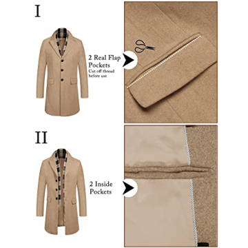 COOFANDY Men's Woolen Peacoat - Warm Winter Style