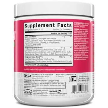 RSP Nutrition AminoLean Pre Workout Powder, Amino Energy & Weight Management with BCAA Amino Acids & Natural Caffeine, Preworkout Boost for Men & Women, 30 Serv
