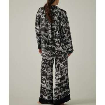 Fenghualzzniya Women Satin Pajama Set Floral Silk Pajamas 2 Piece Lounge Sets Button Down Shirts Wid...