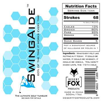 Desert Fox DrinkAide™ - Stainless Steel Drink Tumbler - 17oz - Screw On Lid - Water Tight - Funny Artwork - Golf, Hunting, Patriotic, Fishing, Nurses (SwingAide)