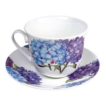 Roy Kirkham Jumbo Breakfast Tea Cup and Saucer in Hydrangea Design - Made in England