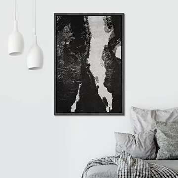 SIGNWIN Framed Canvas Wall Art Ink Blotch Abstract Brushstroke Illustrations Modern Art Minimalist Closeup Expressive Duotone Black and White for Living Room - 24"x36" Black