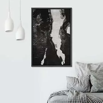 SIGNWIN Framed Canvas Wall Art Ink Blotch Abstract Brushstroke Illustrations Modern Art Minimalist Closeup Expressive Duotone Black and White for Living Room - 24"x36" Black