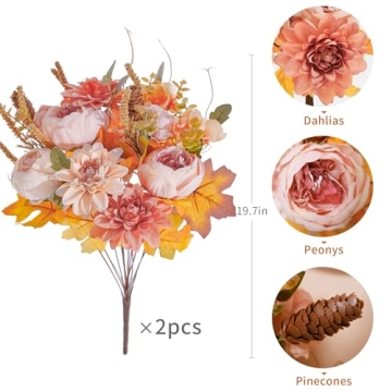 Gorgeous 2pcs Artificial Fall Flower Bouquets for Autumn Decor