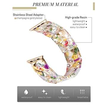 Heesch Resin Fashion Watch Band Compatible with Apple Watch Series Ultra//10/9/8/7/SE/6/5/4/3/2/1, Tortoise Elastic Watch Band Bracelet Jewelry Wristband for Women Girl for iWatch, 38/40/41/42mm, 42/44/45/46/49mm