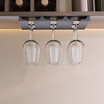 SIMVE Wine Glass Holder Under Shelf,Stainless Steel Stemware Rack for Cabinet,Glassware Drying Storage Hanger,Metal Hanging Organizer for Kitchen,Bar or Restaurant,Screw Mount,Matte Black,3 Row