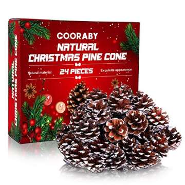 Cooraby 24 Pieces Christmas Pine Cones Ornament Natural PineCones with String Pendant Crafts for Gif...