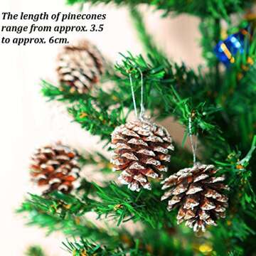 Cooraby 24 Pieces Christmas Pine Cones Ornament Natural PineCones with String Pendant Crafts for Gift Tag Christmas Tree Party Hanging Decoration (Snow)