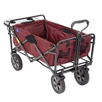 MacSports Collapsible Outdoor Utility Wagon with Folding Table and Drink Holders, Maroon (WTC-167)