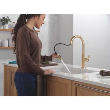 Delta Faucet Nicoli Kitchen Faucet with Pull Down Sprayer, Champagne Gold Kitchen Sink Faucet, Moder...