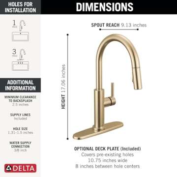 Delta Faucet Nicoli Kitchen Faucet with Pull Down Sprayer, Champagne Gold Kitchen Sink Faucet, Modern Kitchen Faucet, Kitchen Faucet Sprayer, Single Hole Kitchen Faucet, Champagne Bronze 19867LF-CZ