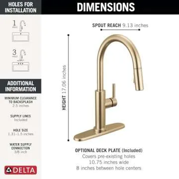 Delta Faucet Nicoli Kitchen Faucet with Pull Down Sprayer, Champagne Gold Kitchen Sink Faucet, Modern Kitchen Faucet, Kitchen Faucet Sprayer, Single Hole Kitchen Faucet, Champagne Bronze 19867LF-CZ