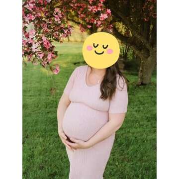 LAHILO V Neck Short Sleeve Knit Maternity Dress