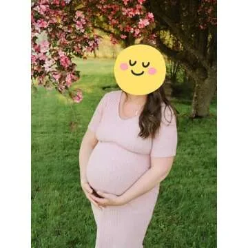 LAHILO V Neck Short Sleeve Knit Maternity Dress