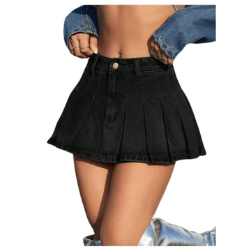 Milumia Women's Y2K Low Rise Flare Pleated Denim Skirt Micro Mini Jean Skirt Black Small