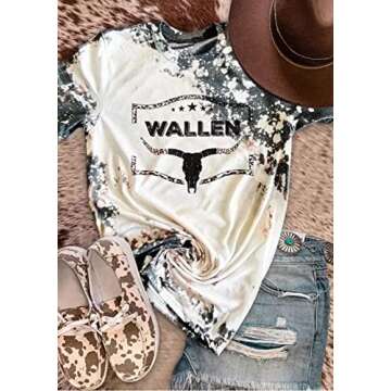 Retro Steer Skull Western T-Shirt Women Vintage Country Music Shirt Cute Cowgirl Graphic Cowboy Tees...