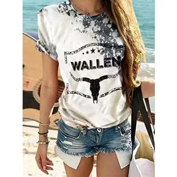 Retro Steer Skull Western T-Shirt Women Vintage Country Music Shirt Cute Cowgirl Graphic Cowboy Tees Tops (Gray, XL)