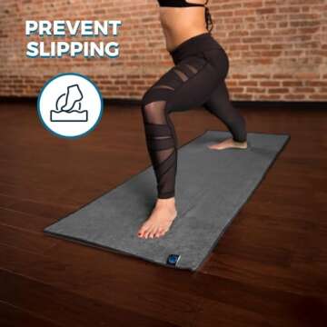 Youphoria Yoga Microfiber Non-Slip Towel - Hot Yoga Mat Towel for Enhanced Grip and Sweat Absorption - Black with Black Stitching