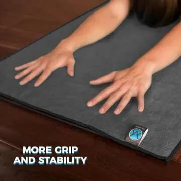 Youphoria Yoga Microfiber Non-Slip Towel - Hot Yoga Mat Towel for Enhanced Grip and Sweat Absorption - Black with Black Stitching