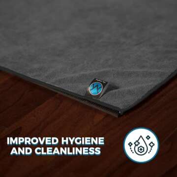 Youphoria Yoga Microfiber Non-Slip Towel - Hot Yoga Mat Towel for Enhanced Grip and Sweat Absorption - Black with Black Stitching