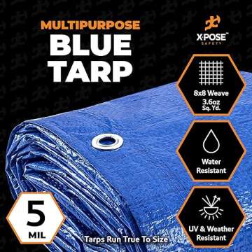 Better Blue Poly Tarp - 5' X 7' - Multipurpose Protective Cover, Leightweight, Durable, Waterproof, Weather Proof - 5 Mil Thick Polyethylene - by Xpose Safety