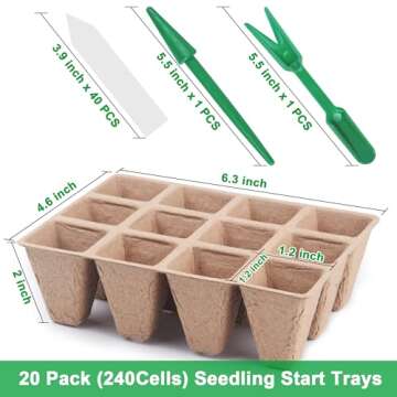 QDBNW 240 Cells Seed Starter Tray Kit, Biodegradable Peat Pots for Seedlings Trays, Plant Starter Se...