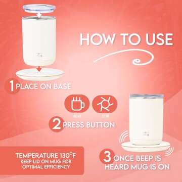 OZTANCE Temperature Control Smart Coffee Mug with Lid - Self Stirring Coffee Mug, Heated Coffee Mug Warmer Set for Desk Home Office 10oz, White