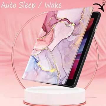 Feams Case for iPad 9th/8th/7th Generation Case, PU Leather iPad 10.2 Case 2021 2020 2019 Flip Stand Cover with Auto Wake/Sleep for iPad 9th/8th/7th Gen 10.2 Inch 2021 2020 2019 Tablet, Pink Marble